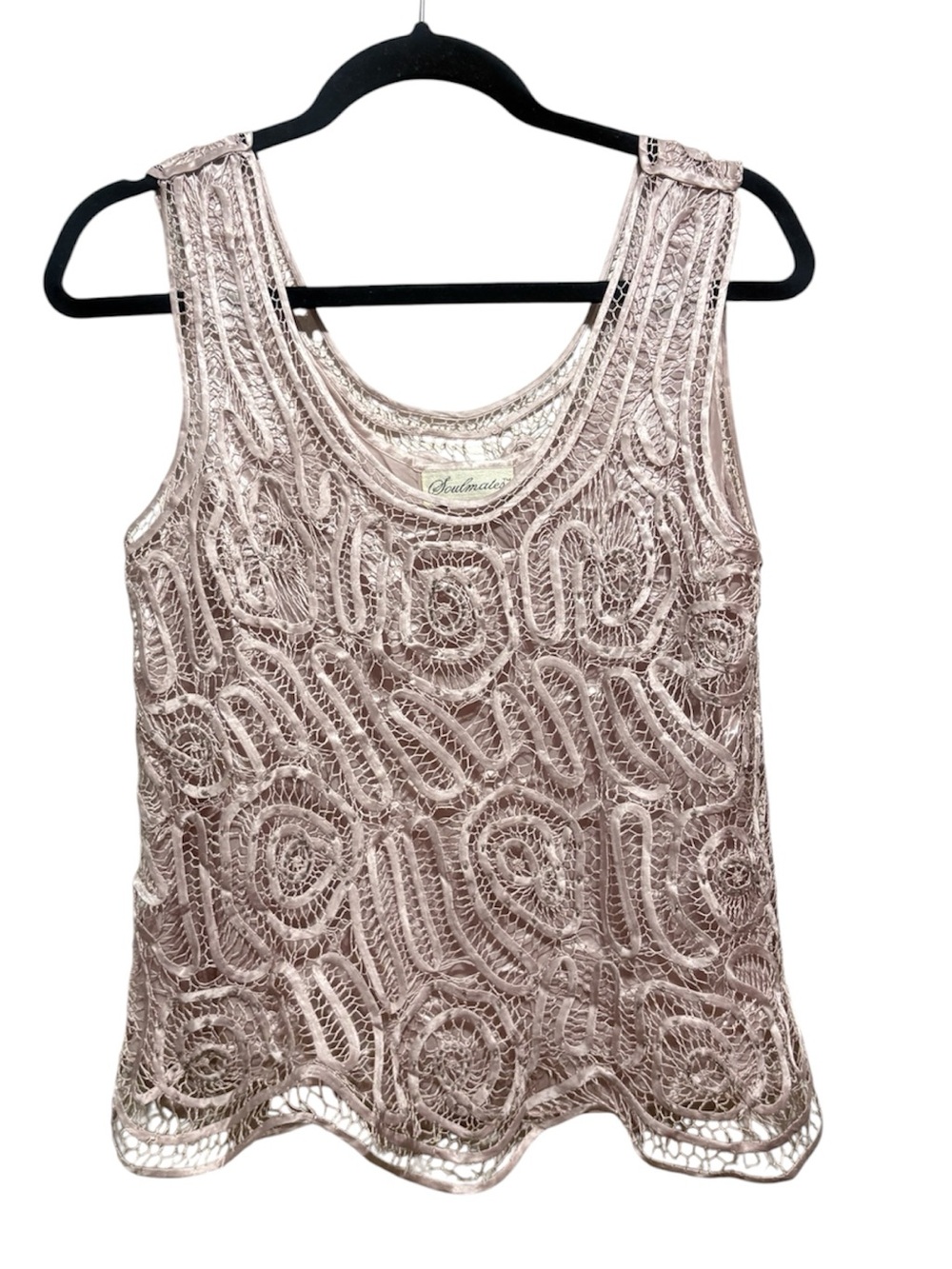 Silk Blush Embroidered Crochet Tank Top